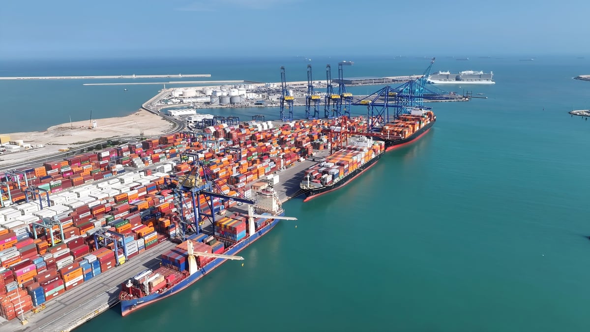 Container port with freight ships representing maritime trade capabilities