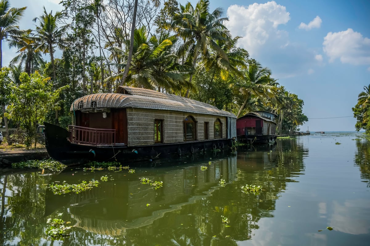 Kerala backwater and boathouse in Kumarakom